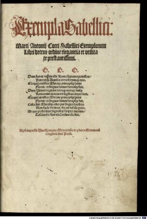 Exempla Sabellia : Marci Antonij Cocci Sabellici Exemplorum Libri decem ordine elegantia et vtilitate prestantissimi