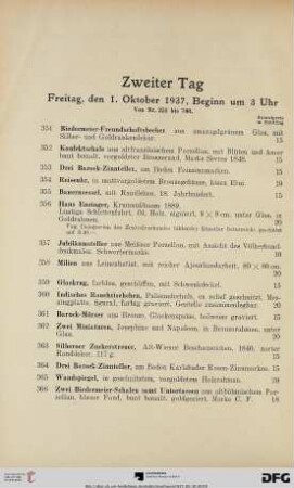 Zweiter Tag: Freitag, den 1. Oktober 1937, Beginn um 3 Uhr (Nr. 351-700)