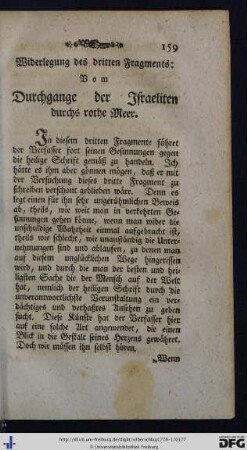 Widerlegung des dritten Fragments. Vom Durchgange der Israeliten durchs rothe Meer.