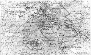 Bad Muskau. Atlas von Schlesien, Kreis Rothenburg, Verlag C. Flemming/Glogau, um 1850