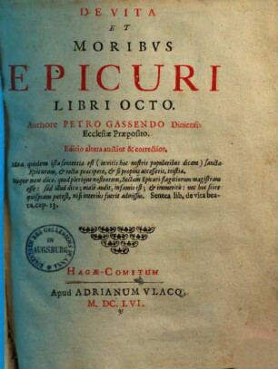 De Vita et Moribus Epicuri libri octo