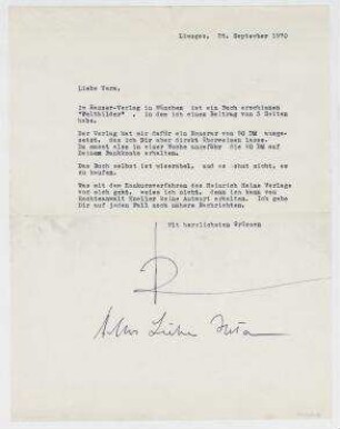 Brief von Raoul Hausmann an Vera Hausmann. Limoges