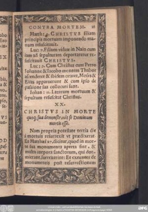 XX. Christus In Morte quoq[ue] sua demonstravit se Dominum mortis esse.