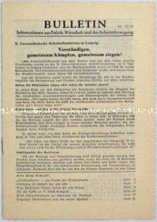 Illegales Informationsblatt der KPD "Bulletin" u.a. mit einem Auszug aus dem Beschluss der X. Gesamtdeutschen Arbeiterkonferenz
