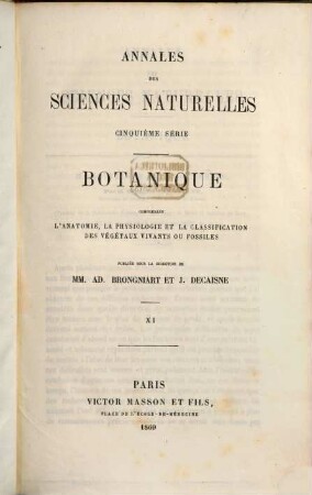 Annales des sciences naturelles. Botanique. 11. 1869
