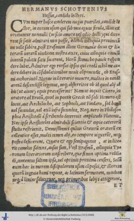 Hermannus Schottenius Hessus, candido lectori.