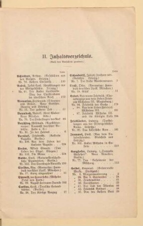II, Inhaltsverzeichnis