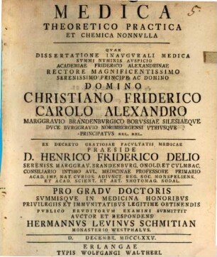 Adversia quaedam medica theoretico-practica et chemica nonnulla