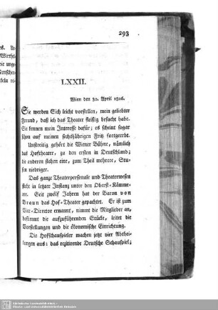 LXXII. Wien den 30. April 1806