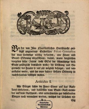 Feuer- und Brand-Ordnung Für die Churfürstliche Hauptstadt Frankenthal : [Frankenthal, den 7. Januarii 1773]
