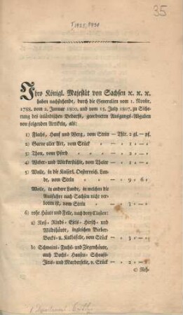 Ihro Königl. Majestät von Sachsen etc. etc. etc.