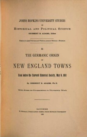 The Germanic Origin of New England towns