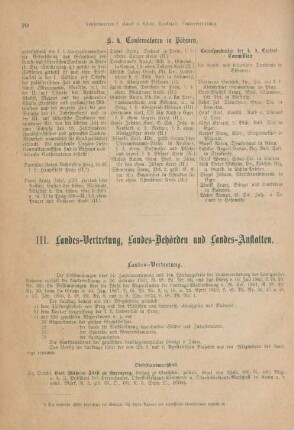 III. Landes-Vertretung, Landes-Behörden und Landes-Anstalten