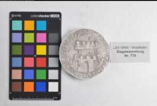 Siegler: Iburg, Stadt Überlieferungsart: Nachbildung. Stoff: Gips Farbe: weiß Form: rund. Durchmesser: Art: Typ: Umschrift: SIGILLVM CIVITATIS IBVRG