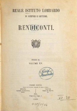 Rendiconti. 15. 1882