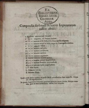 Compendia scribendi in hocce Imperatorum indice obuii: