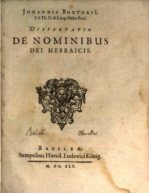 Diss. de nominibus Dei Hebraicis