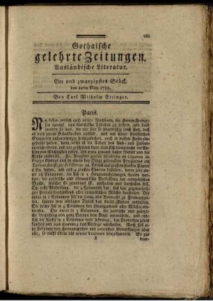 Ein und zwanzigstes Stück, den 25ten May, 1788.