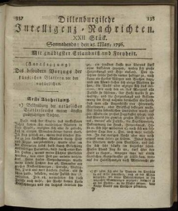 XXII. Stück. Sonnabends: den 28. May 1796.