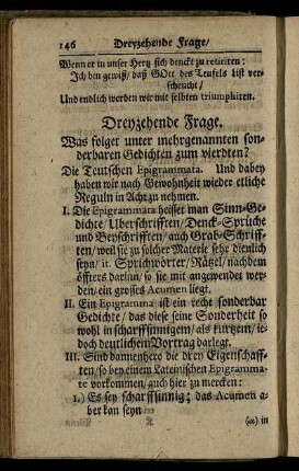 Dreyzehende Frage. [Von Teutschen Epigrammatibus] – Fünffzehende Frage. [Von Teutschen Inscriptionibus]