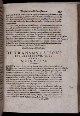 De Transmutationibus Metallorum, Theophrasti. Liber Nonus. De Cementis