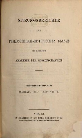 Sitzungsberichte. 69. 1871