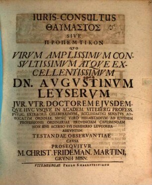 Iuris-consultus thaumastos : Propempticon
