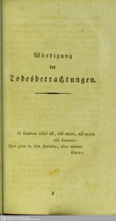 Würdigung der Todesbetrachtungen