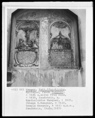 Epitaphe für Jacob Wangner (gest. 1646) und seine Frau Anna (gest. 1635), Bartholomäus Wangner (gest. 1635), Johann N. Wangner (gest. 1628), Ursula Wangner (gest. 1643)