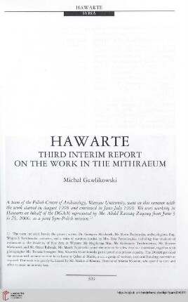 12: Hawarte : third interim report on the work in the Mithraeum