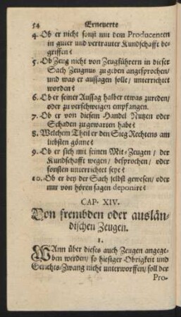 Cap. XIV. Von frembden oder ausländischen Zeugen.