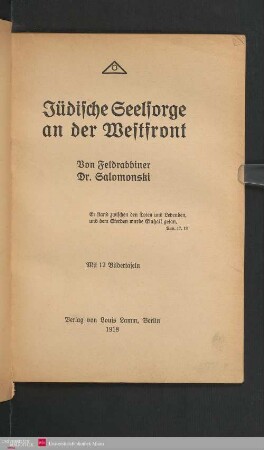 Jüdische Seelsorge an der Westfront