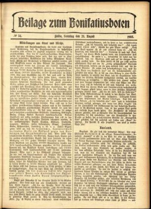 Zweite Ausgabe vom Sonntag, den 23. August 1903.