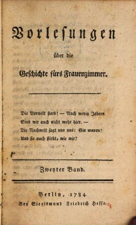 Vorlesungen über die Geschichte fürs Frauenzimmer, 2