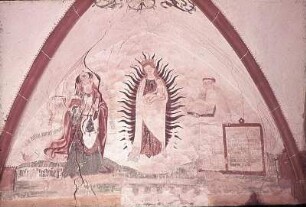 Maria in der Mandorla umgeben von dem Geschichtsschreiber Josephus und einem Augustinermönch