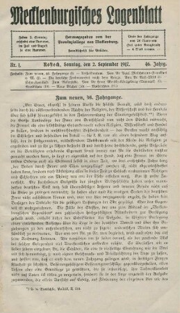Nr. 1. Rostock, Sonntag, den 2. September 1917.