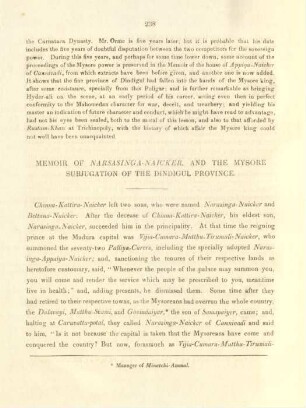 Memoir of Narsasinga-Naicker, and the Mysore subjugation of the Dindigul province