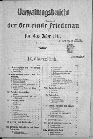 1911: Verwaltungsbericht der Gemeinde Friedenau : für das Jahr ...
