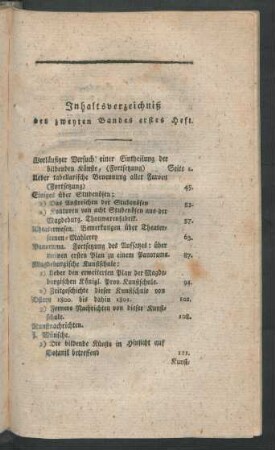 Inhaltsverzeichniß des zweyten Bandes erstes Heft