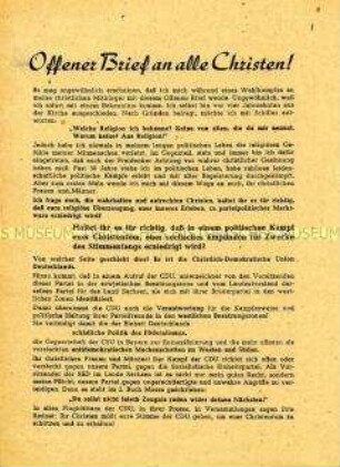 Propagandaschrift der SED zu den Gemeindewahlen 1946 mit einem offenen Brief von Otto Buchwitz an die christliche Bevölkerung