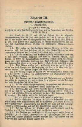 Abschnitt III. Specielle Sicherheitspolizei.