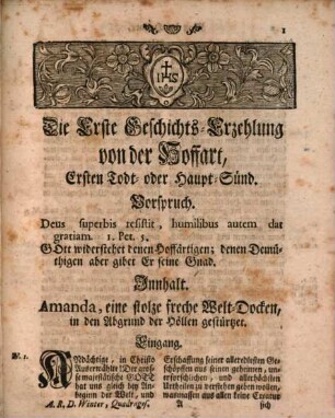Catastrophe Deplorabilis Peccati Capitalis, Erbärmliches Ende Der Todt- oder Haupt-Sünd : Das ist: Exempel-Predigen für die Fasten-Zeit, von den Siben Todt- oder Haupt-Sünden. Dem gemeinen Land- und Bauren-Volck zum Schröcken der Sünd, Heyl der Seelen, und Verbesserung des Lebens, mit auserlesenen merckwürdigen Begebenheiten aus der H. Schrifft, HH. Vätteren, dann anderen bewährten Scribenten, forderist aus des berühmten R.P. Francisci Högers S.J. Geschichts-Erzehlungen deutlich erkläret, und an das Tag-Liecht gestellet