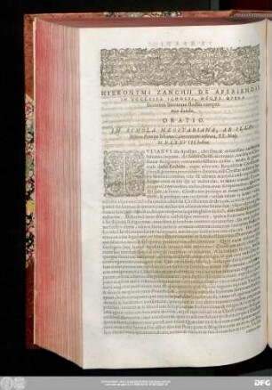 Hieronymi Zanchii De Aperiendis In Ecclesia Scholis, Deque Opera sacrarum literarum studiis cumprimis danda, Oratio.