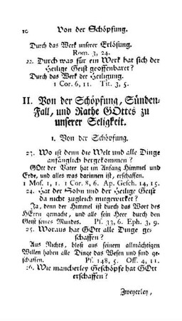 II. Von der Schöpfung; Sünden-Fall; und dem Rathe Gottes zu unserer Erlösung.