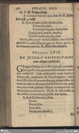 Curatio LXIX. [Curatio LXXI.] De Jecoris Obstructione cum aliqua cachexia