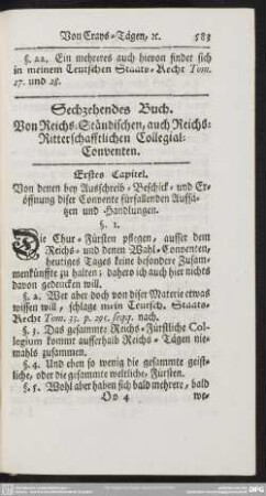 Sechzehendes Buch. Von Reichs-Ständischen, auch Reichs-Ritterschafftlichen Collegial-Conventen