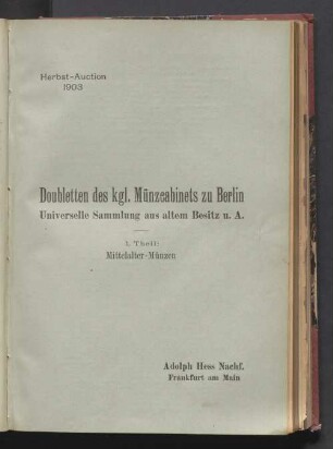 Doubletten des kgl. Münzcabinets zu Berlin