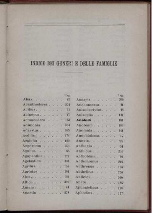 Indice Dei Generi E Delle Famiglie