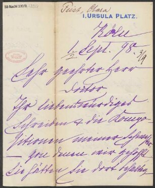 Brief an B. Schott's Söhne : 01.09.1898