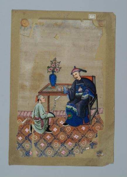 Painting on rice paper (pith paper): Mandarin and bow carrier